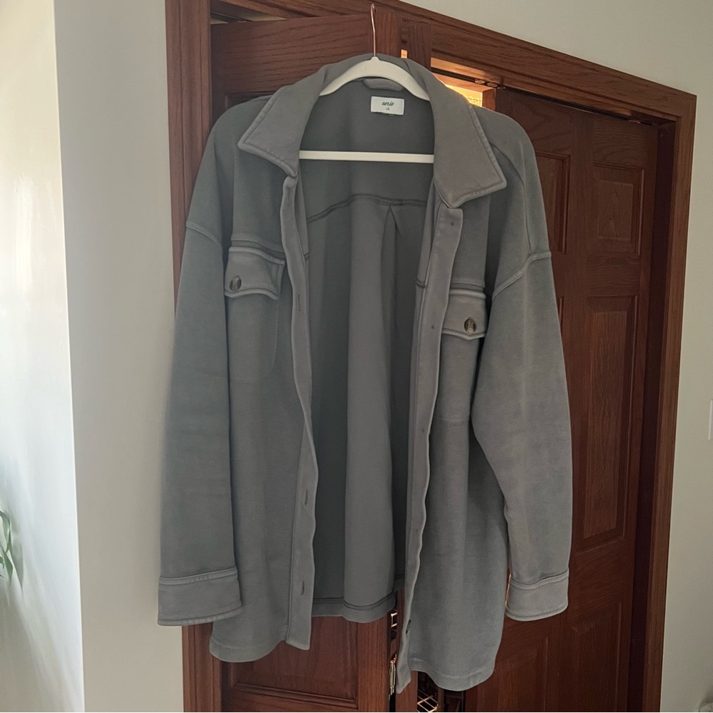 Aerie Luxe Trucker Shacket in Charcoal Gray